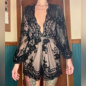 Haute Couture black sequin romper